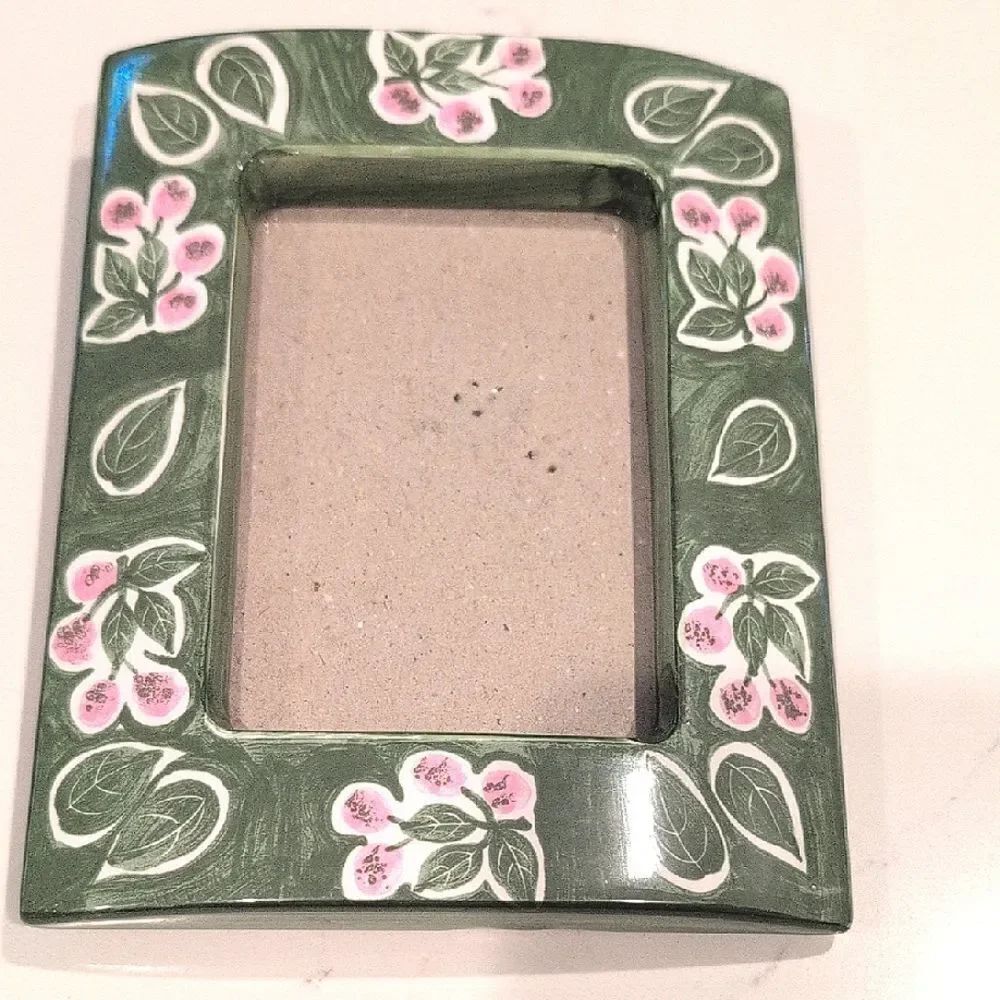 Melannco Ceramic Floral Green and Pink Picture Frame Vintage Made in Taiwan
